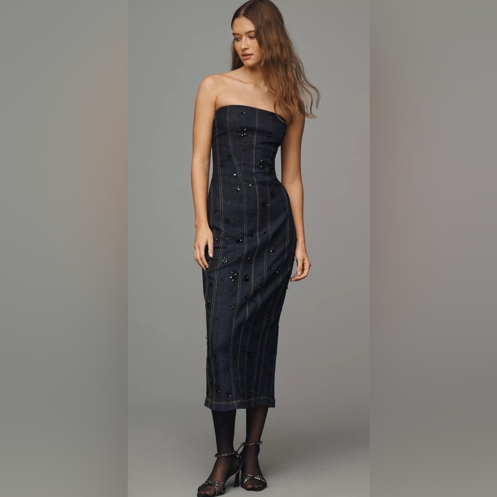 NEW Strapless Beaded Denim Dress - Size XL